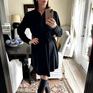 Women's Prologue classic black button down tie waist dress